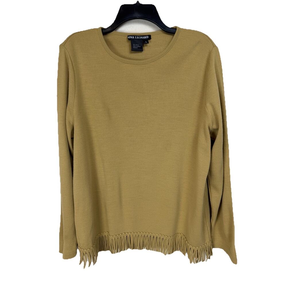 Nina Leonard Women's Sweater Top Sz L Pullover Long Sleeves Fringe Hem - Picture 9 of 16
